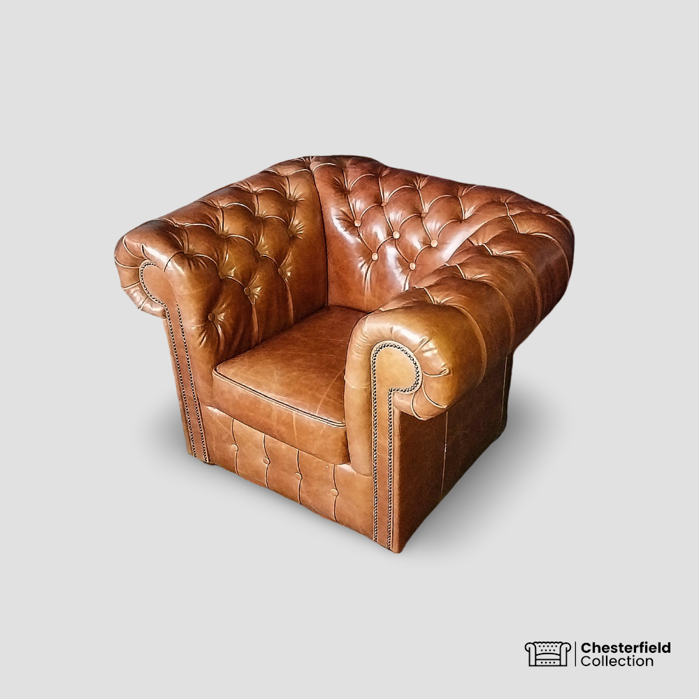 Canapé Chesterfield 1 place Amber, vue de profil côté droit.