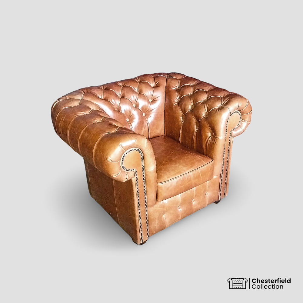 Canapé Chesterfield 1 place Amber, vue de profil côté gauche.