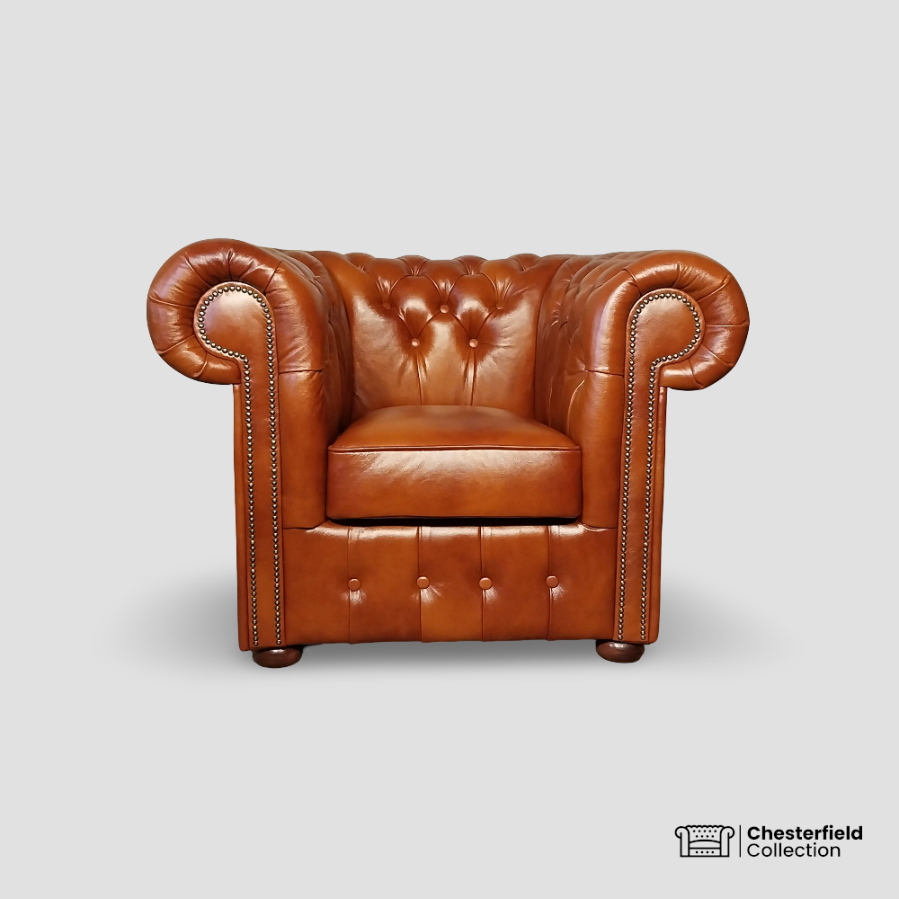 Canapé Chesterfield 1 place Camel, vue de face.