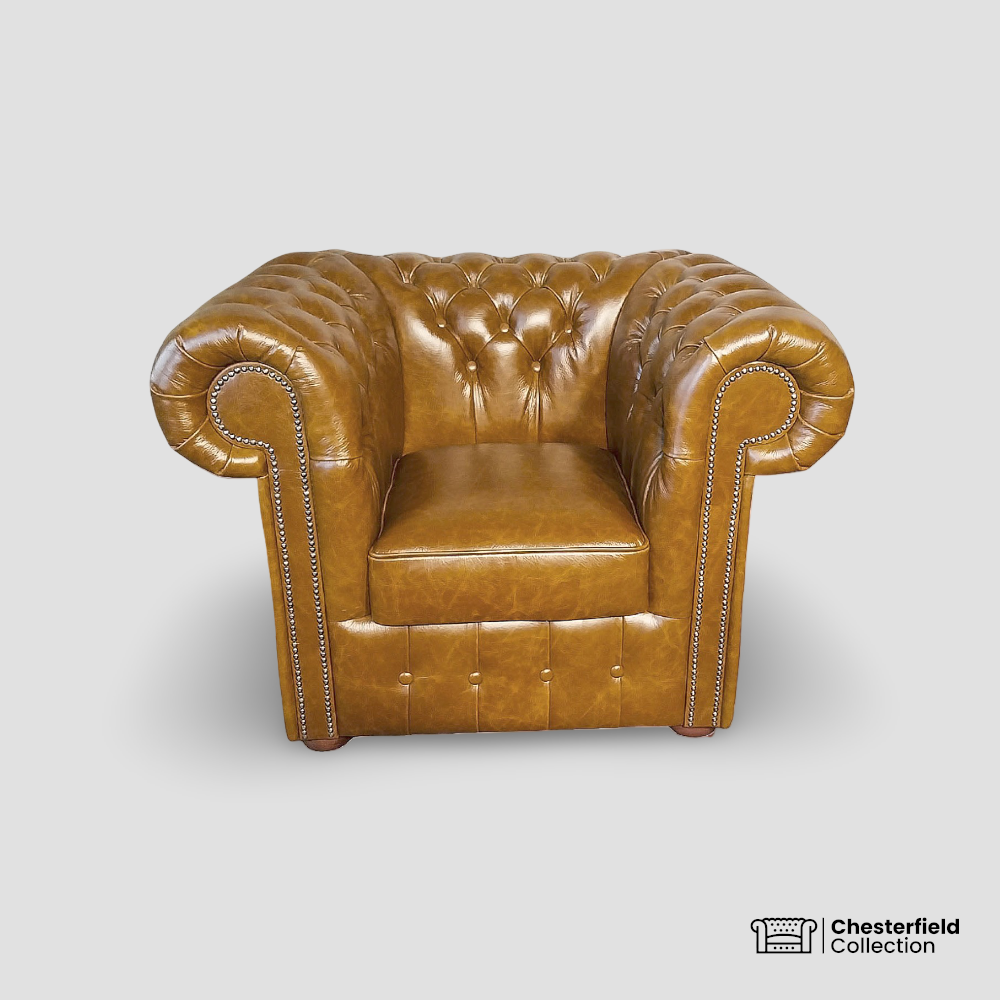 Canapé Chesterfield 1 place Fauve, vue de face.