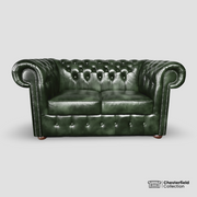 Canapé Chesterfield 2 places Vert Anglais, vue de face.