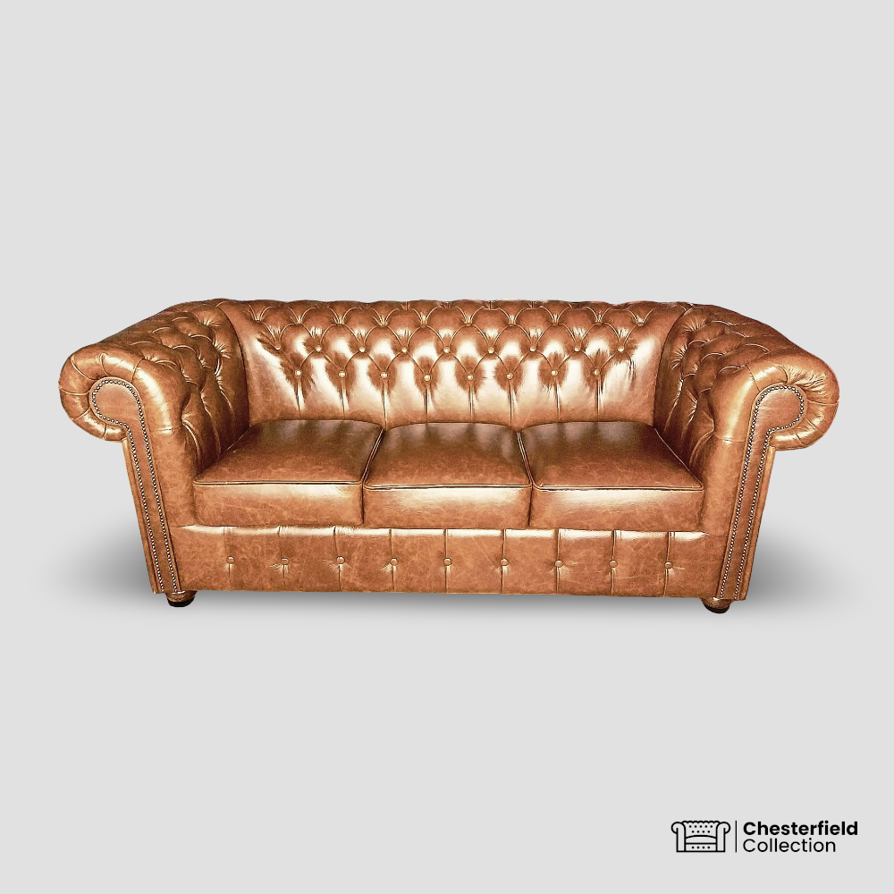 Canapé Chesterfield 3 places Amber, vue de face.