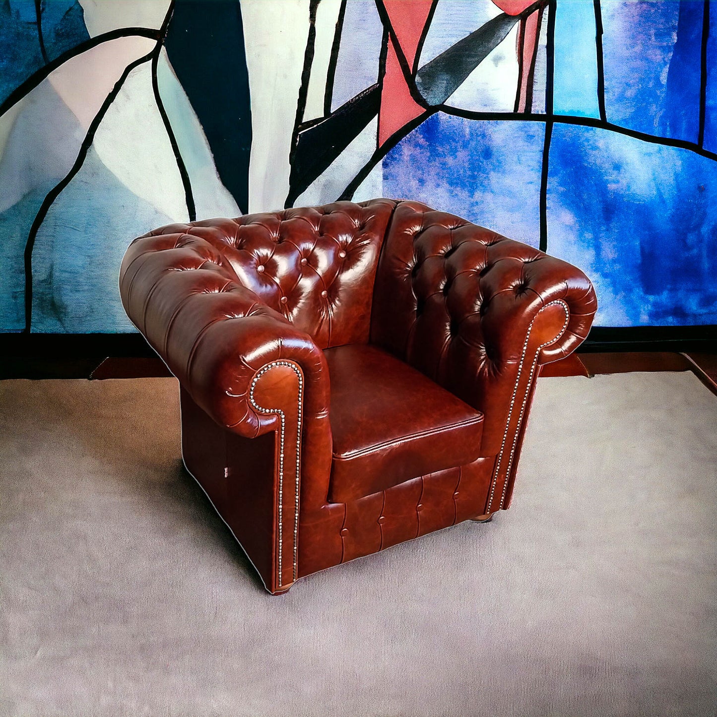 Fauteuil Chesterfield 1 Place - Cognac