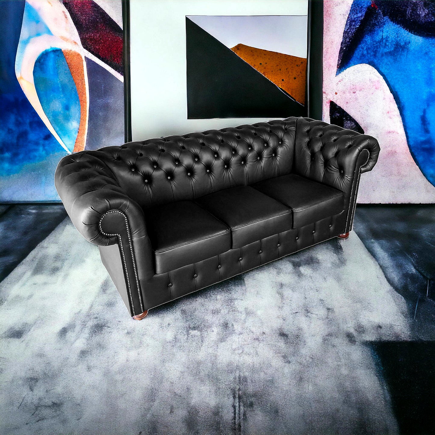 Canapé Chesterfield 3 Places - Noir Mat